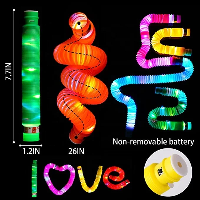2022 new flashing Wholesale toys light up pop plastic tubes party favor light up fidget tube pop stretching pipe sensory toys