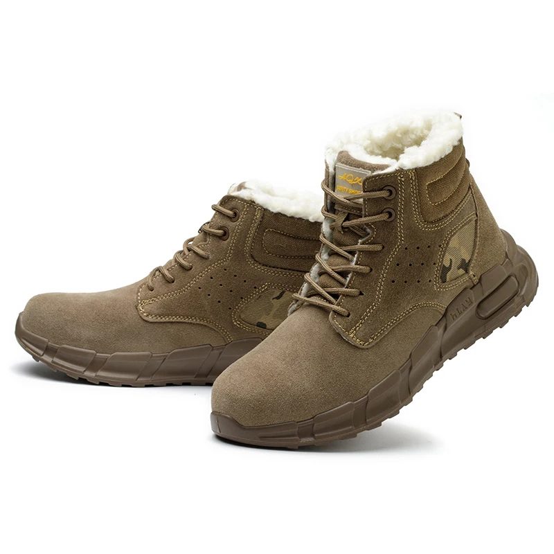 Unisex warm Winter Industrial spark resistant construction Work Safety Shoes with Plush Lining Faux Suede Upper Material