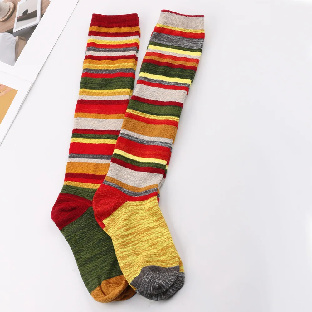Fashion Colorful Cotton Striped Women Stockings Winter Stylish Knee High Long Woman Socks