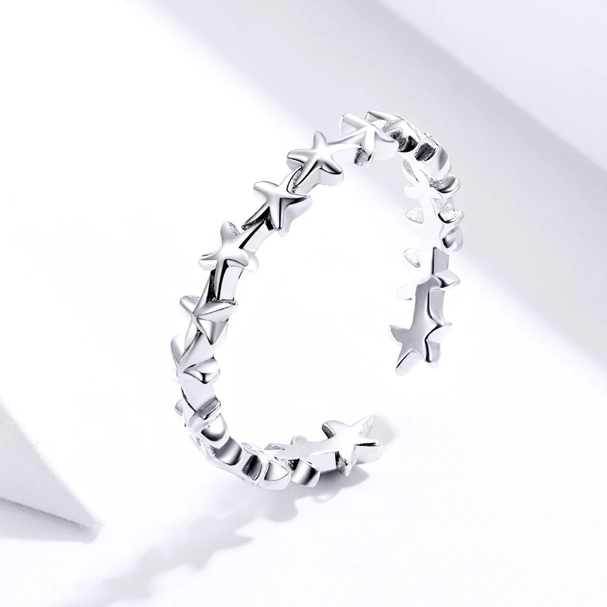 Real 925 Sterling Silver Design Starfish Stackable Finger Rings for Women Adjustable Open Rings Free Size Jewelry SCR607