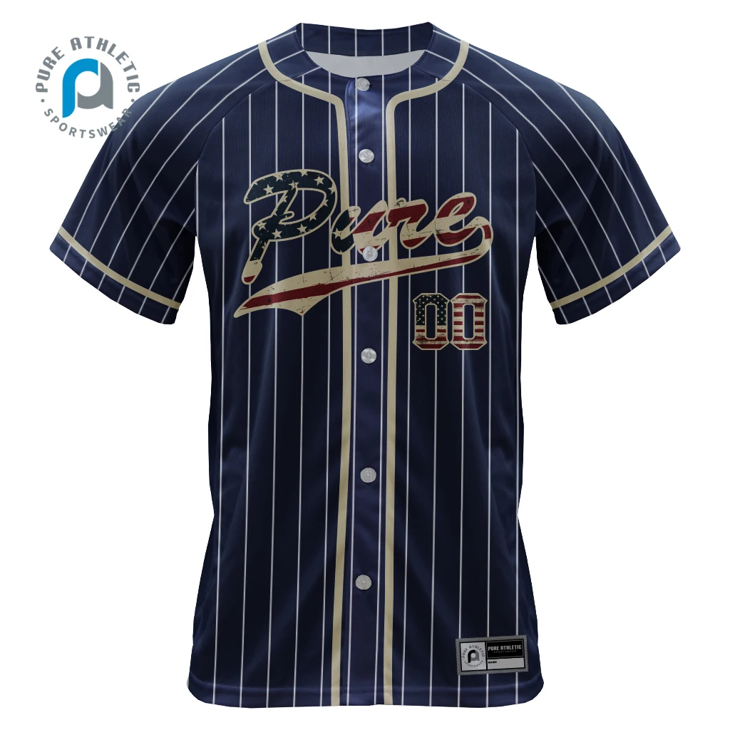 PURE sublimated white polyester blank crew neck custom label embroidery your own logo vintage baseball team jersey with stripes