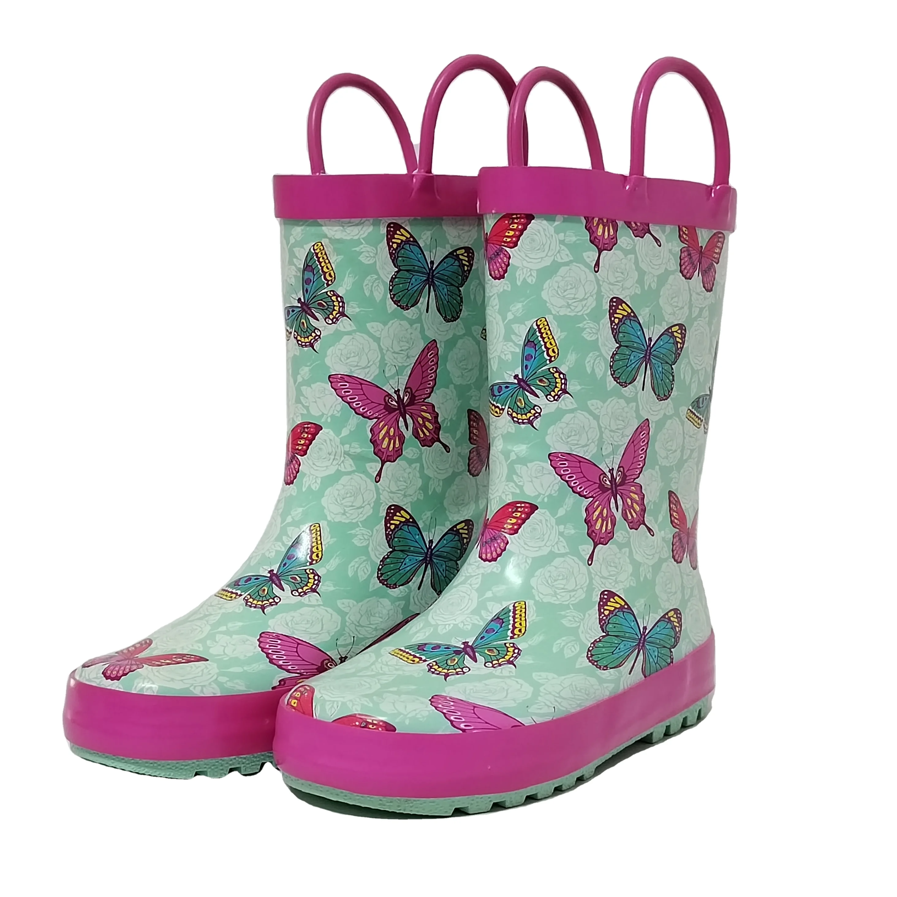 the most popular design butterfly printed colorful lining rubber rain boots for children