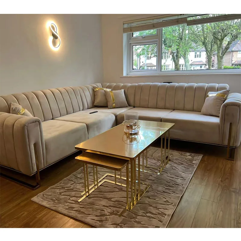 Custom modern luxury velvet chesterfield sample couch  corner  sofa set design furniture  for living room ready to ship