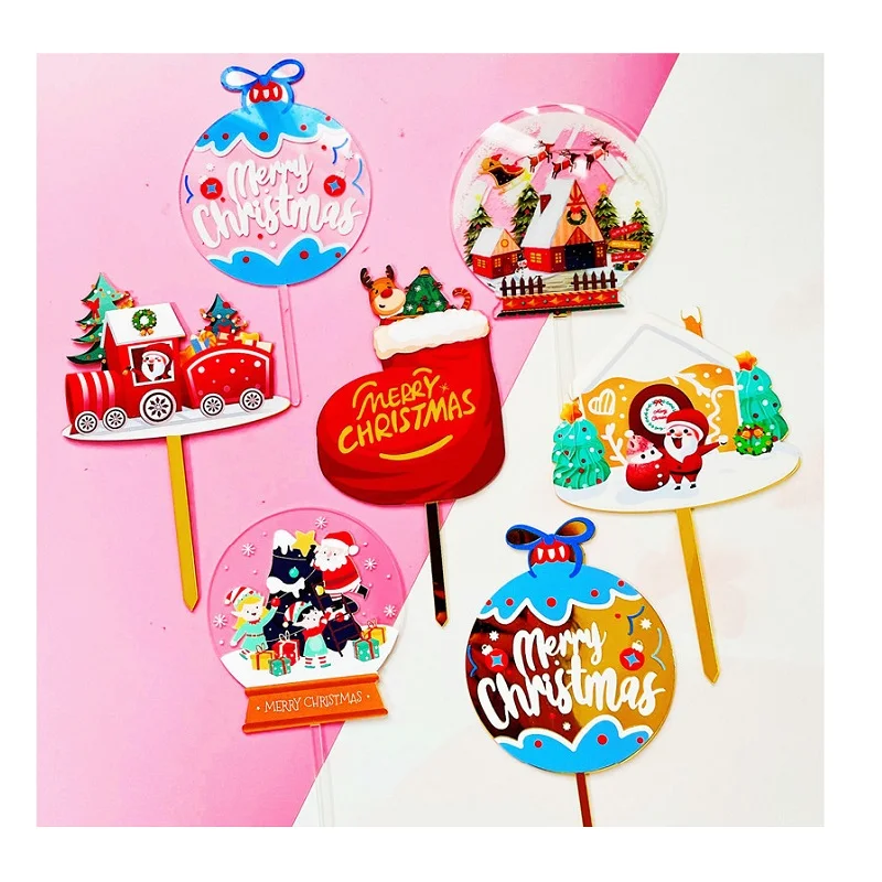 The New Listing Color Printing Cartoon Santa Claus Merry Christmas Acrylic  Cake Topper