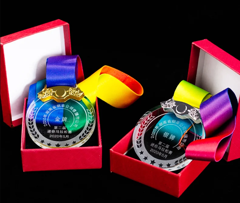 Adl Promotional Wholesale 3D Laser Engraving Crystal Glass Medals Custom Made Blank Clear Acrylic Crystal Trophy Awards Medal