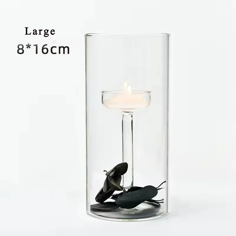 Transparent Cylindrical Glass Jar Candle Holder for Christmas Wedding Decorations Props and Ornaments Candle Pillar Stand