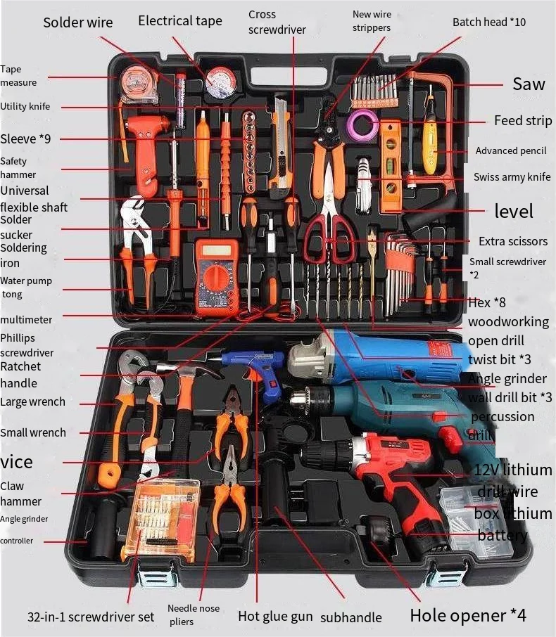Multi-Functional Car Tools Set Home Repair Power Tool Kit Electric Hand Drill Set Hardware Repair for DIY Use