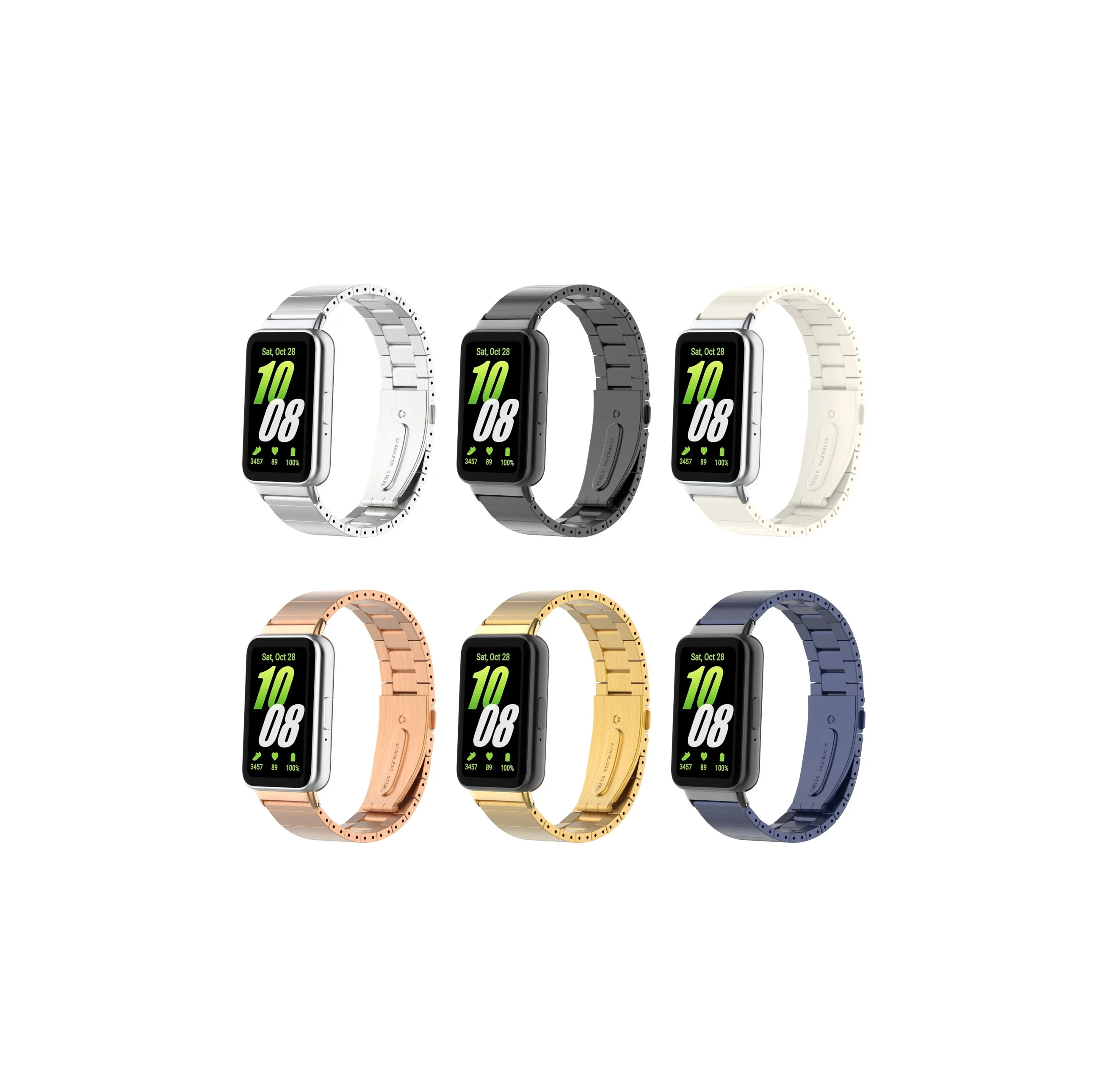 Solid Bamboo Joint One Bead Stainless Steel Metal Connector 18mm Strap For Samsung Galaxy Fit3 For Galaxy Fit3 Metal Watch Band
