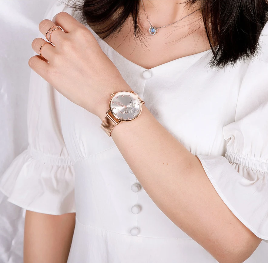 NAVIFORCE 5011 Brand Women Watches Fashion Ladies Quartz Watch Bracelet Set Fancy Butterfly Dial Luxury Rose Gold Mesh Watch