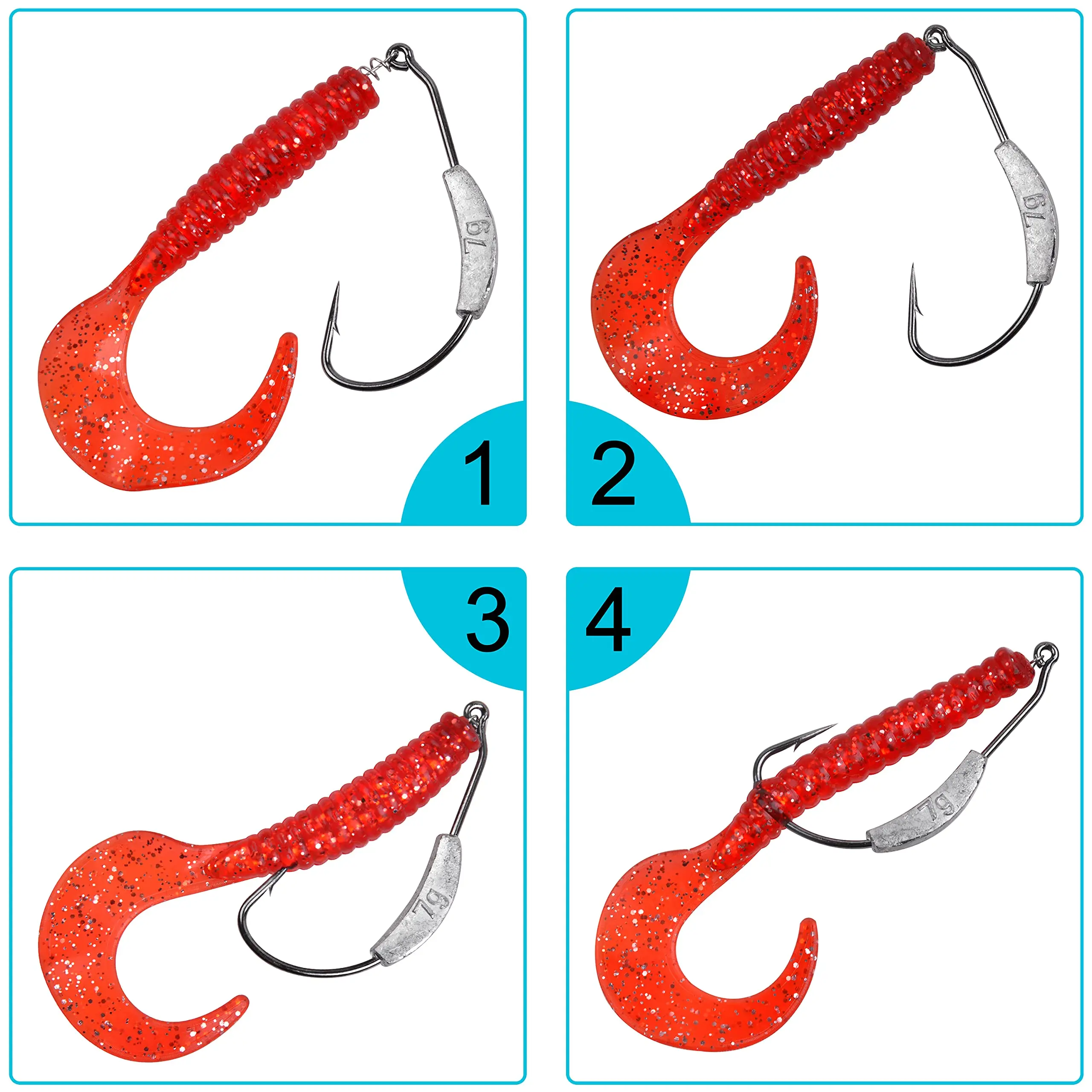 TOPIND Fishing Weighted Hooks Bass Hooks Weedless Worm Hooks with Twistlock