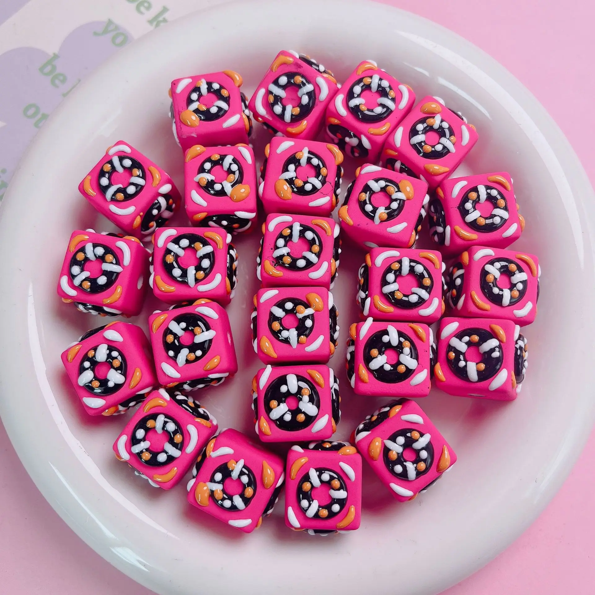 Acrylic hand-painted Square Donut Beads Diy Mobile Phone Chain Key Chain Accessories