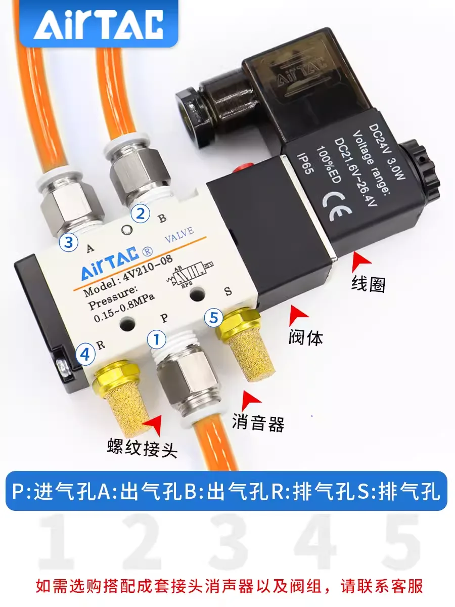 Электромагнитный клапан AIRTAC 4V210-08 4V120-06 пневматический AC220V DC24V Пневматический регулирующий