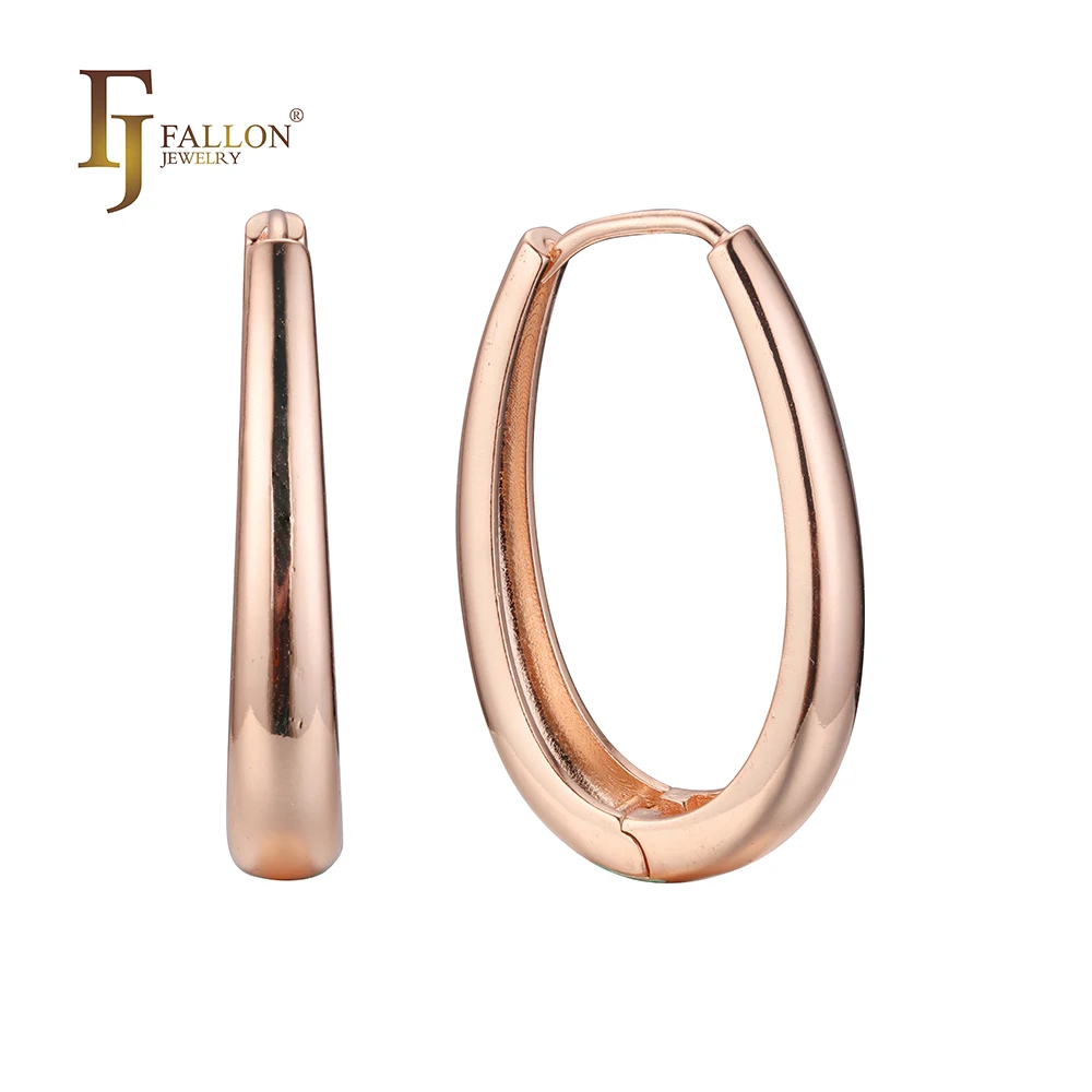 F82100877 FJ Fallon Fashion Jewelry U Huggie Earrings (2 Sizes) Plated In 585 Rose Gold Brass Based