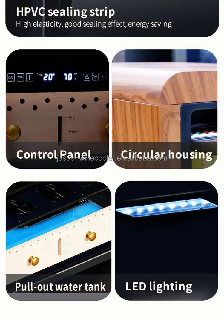 Josoo 50L Retro Wood Grain Cigar Humidor Freestanding Cigar Cooler Refrigerator With 500 Cigars Storage