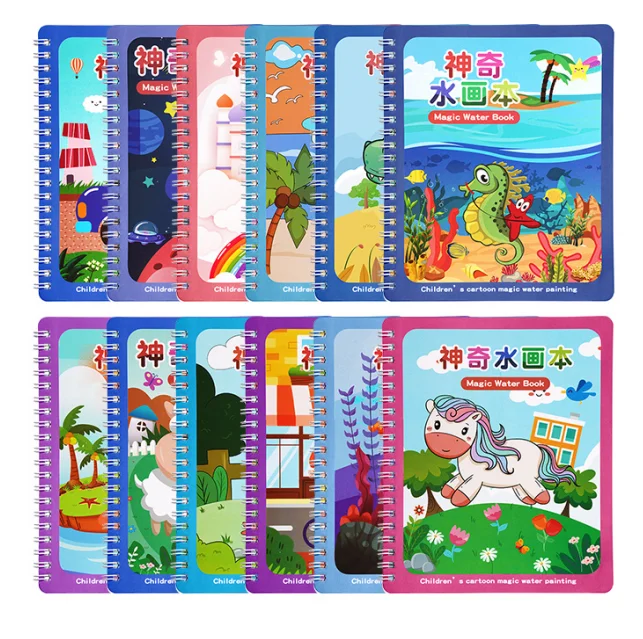 Magical Book Water Coloring Books Drawing Cartoons Books with Doodle Pen Painting Board Gift for Kids Early Education Toys