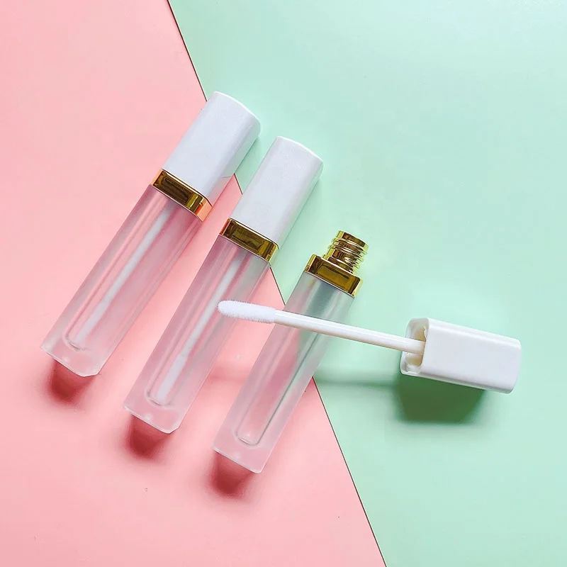 P-Lan Brand Stock 100pcs 4ml Pearl White Top Frosted Liquid Lipstick Tubes Custom Logo Empty Square Lip Gloss Tube With Wand
