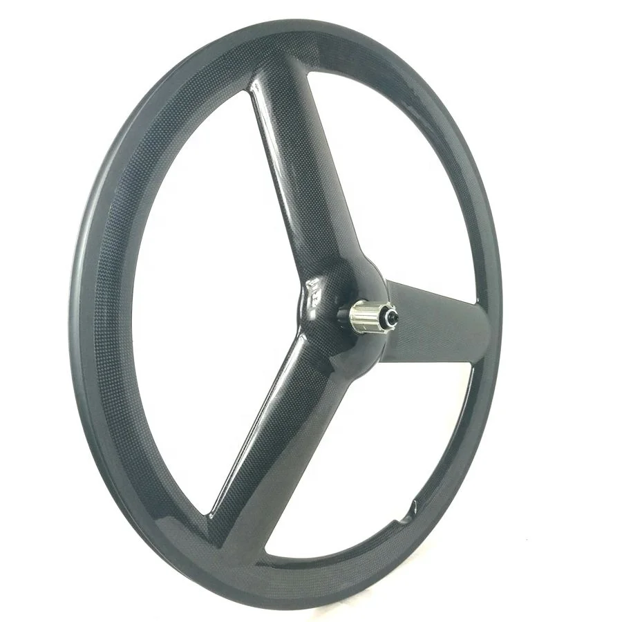 Synergy Tri Spoke Rear Wheel 23mm Wide Rim 50MM Height Tubular Clincher Fixed Gear Carbon 3 Spoke Wheel
