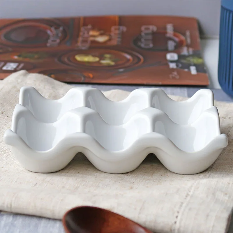 6 Grids Ceramic Egg Tray - Half Dozen Egg Holder Container Keeper Storage Organizer Decorative Serving Plate Kitchen Accessories