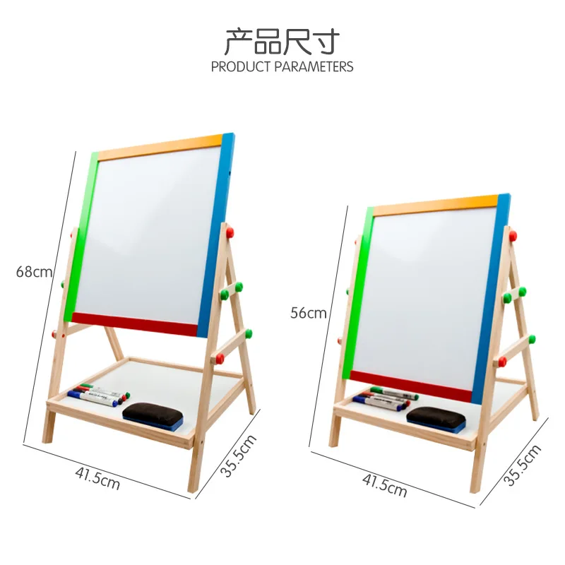 Wooden magnetic adjustable double sided drawing board for kids wood erasable doodle board toy for toddlers preschool educational
