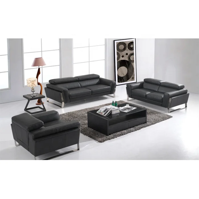 Evergo furniture black leather sofa set