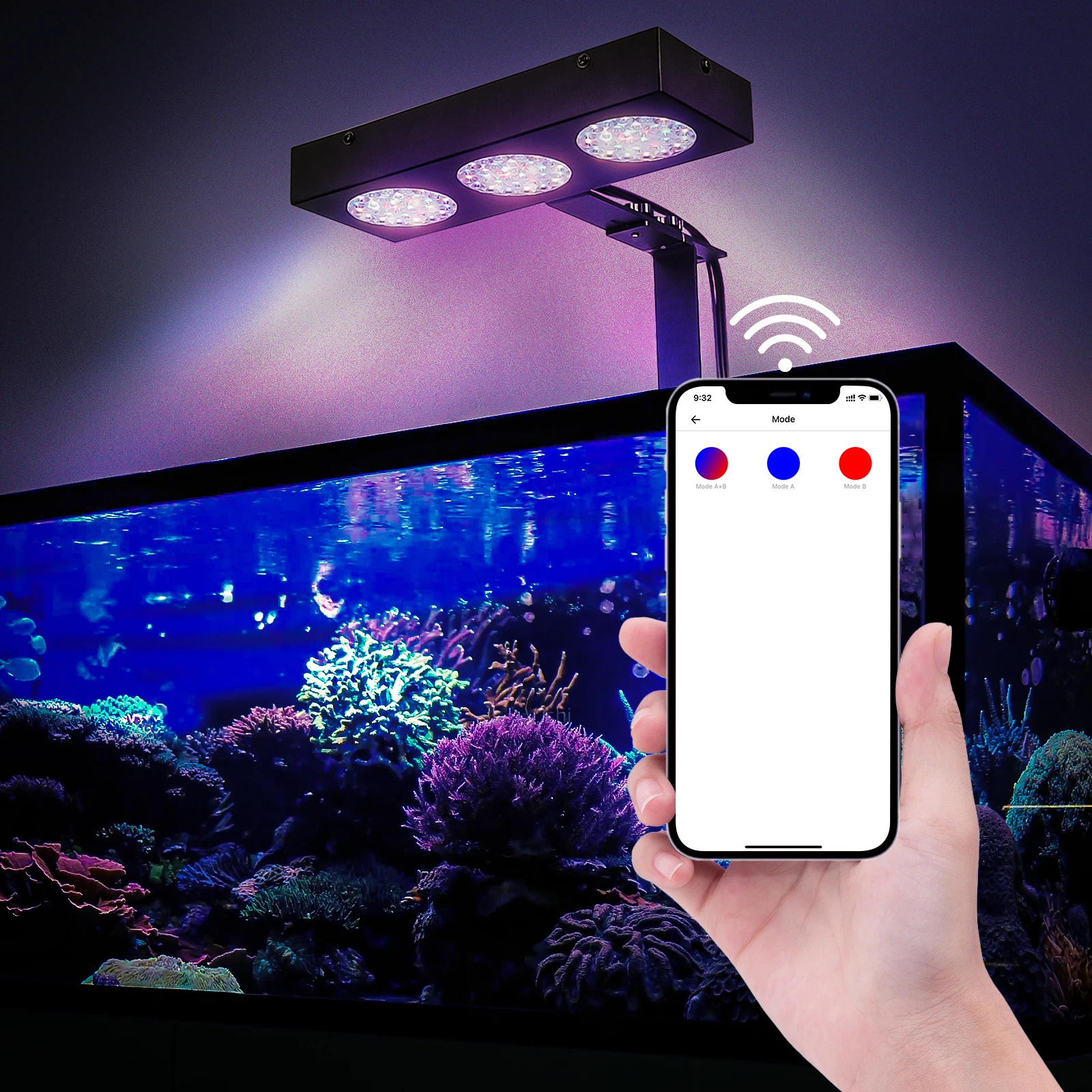 Dimmable 30W Full Spectrum Reef Light Led Aquarium Lights Wifi Control / Smart Voice Control For Grow Coral Reef Fish Tank