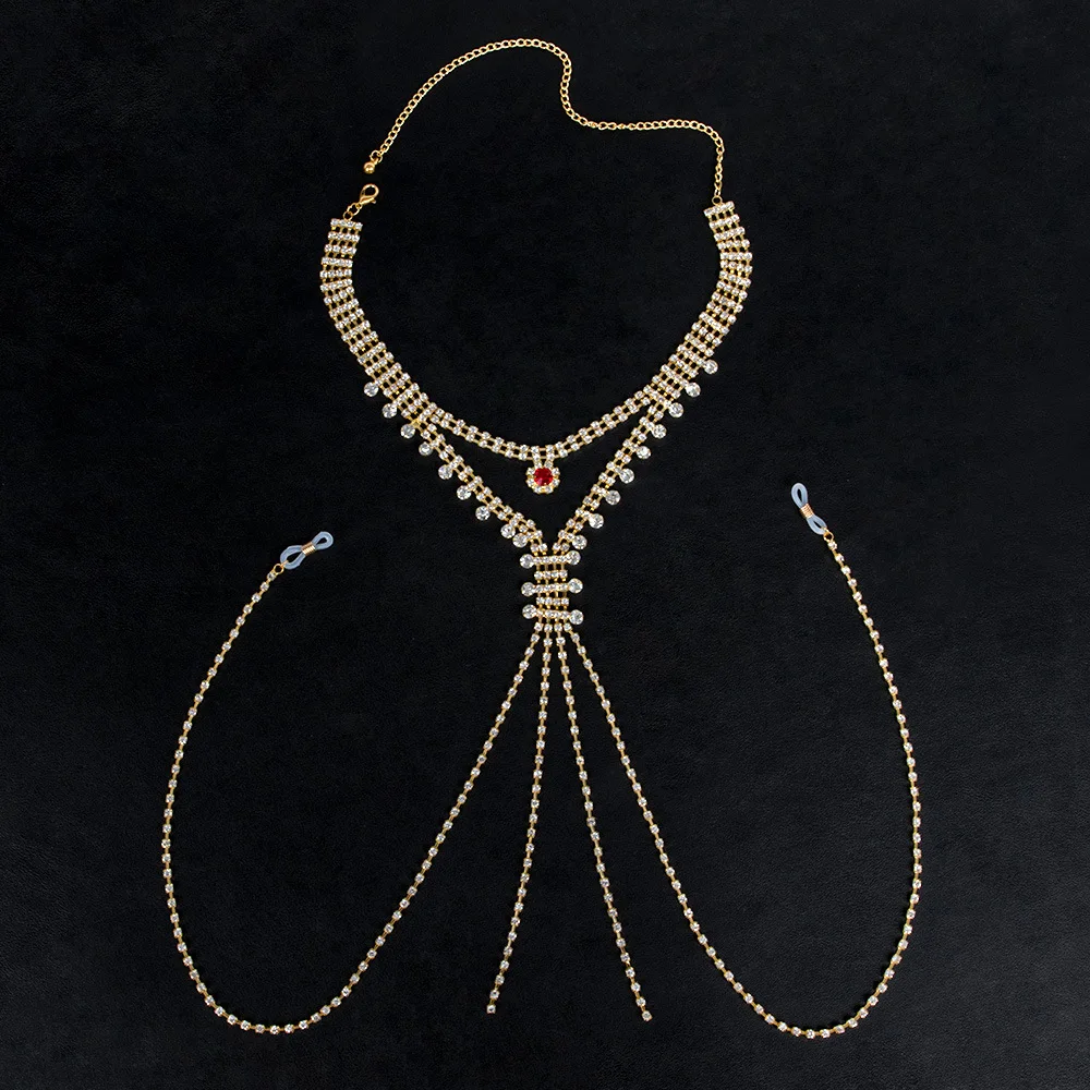 2023 Dainty Fashion Sparkling Rhinestone T Shape Body Chain Body Accessories Glittering Crystal Diamond Belly Waist Chain