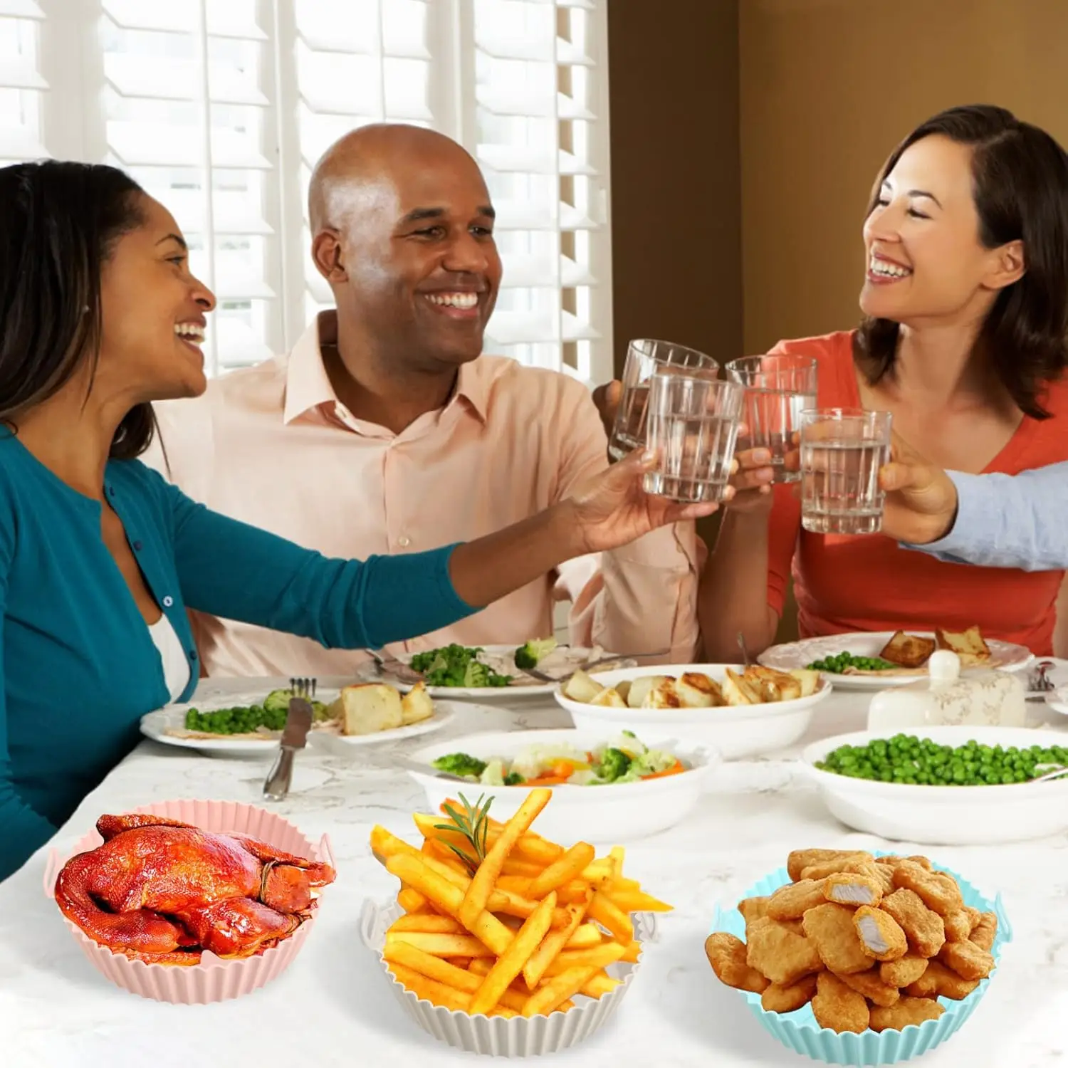 Custom Deep Collapsible Reusable Silicone Air Fryer Pot Baking Tray Basket Pan Air fryer Liners Pot Set Oven Molds Accessories