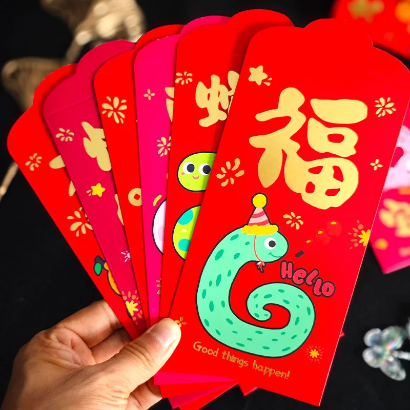 Красные конверты китайский новый год Премиум утолщенные красные карманы Hong Bao с красочными милыми мультяшными змеями деньги наличными