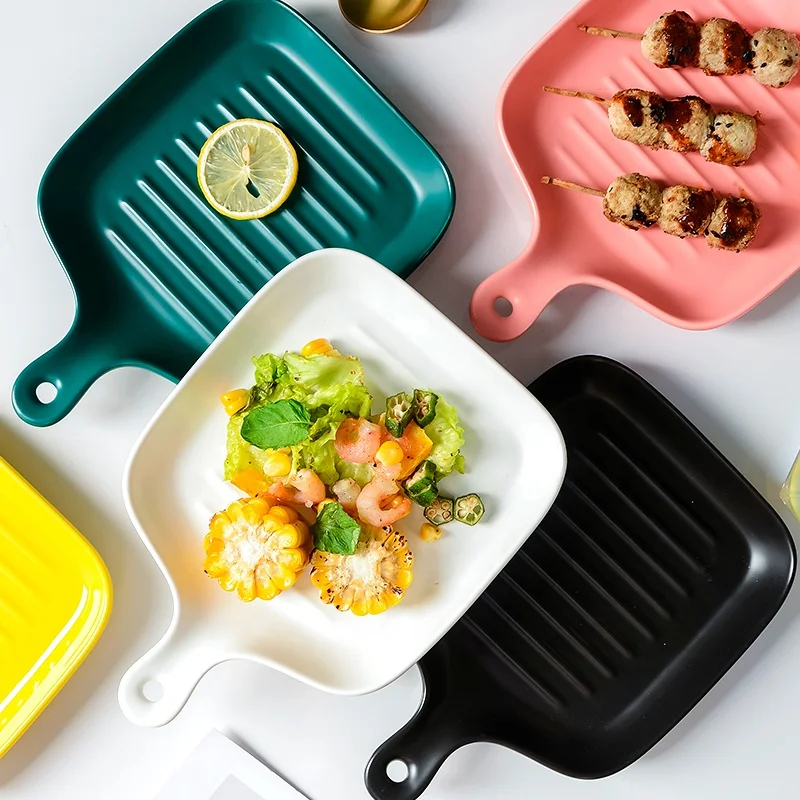 hote sale restaurant ceramic plate dinner dessert plates dish with single handle