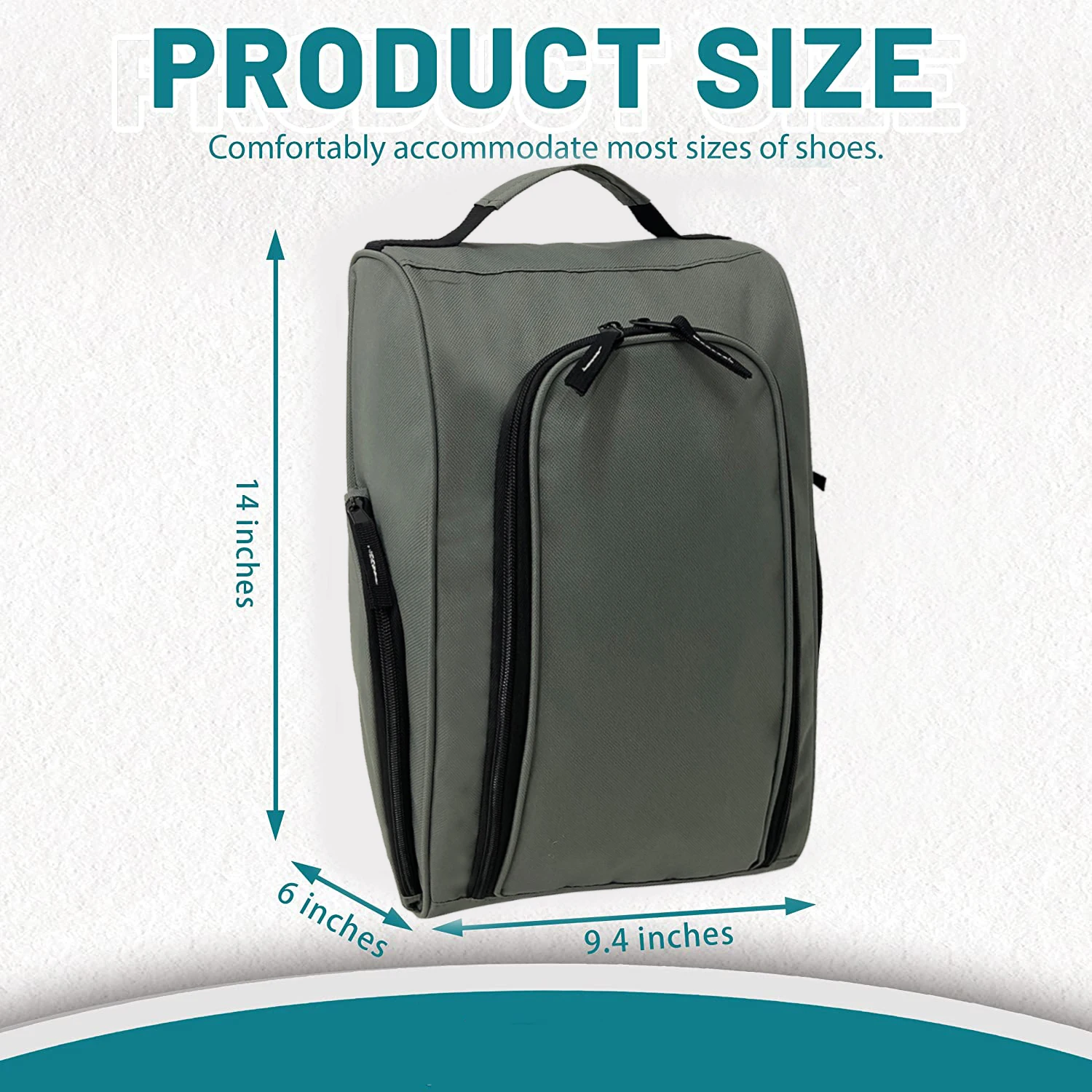 2024 New Product Golf Shoe Bag Zippered Sport Shoe Carrier Bags with Side Accessory Pockets for SocksCustom Waterproof Gray Nylo