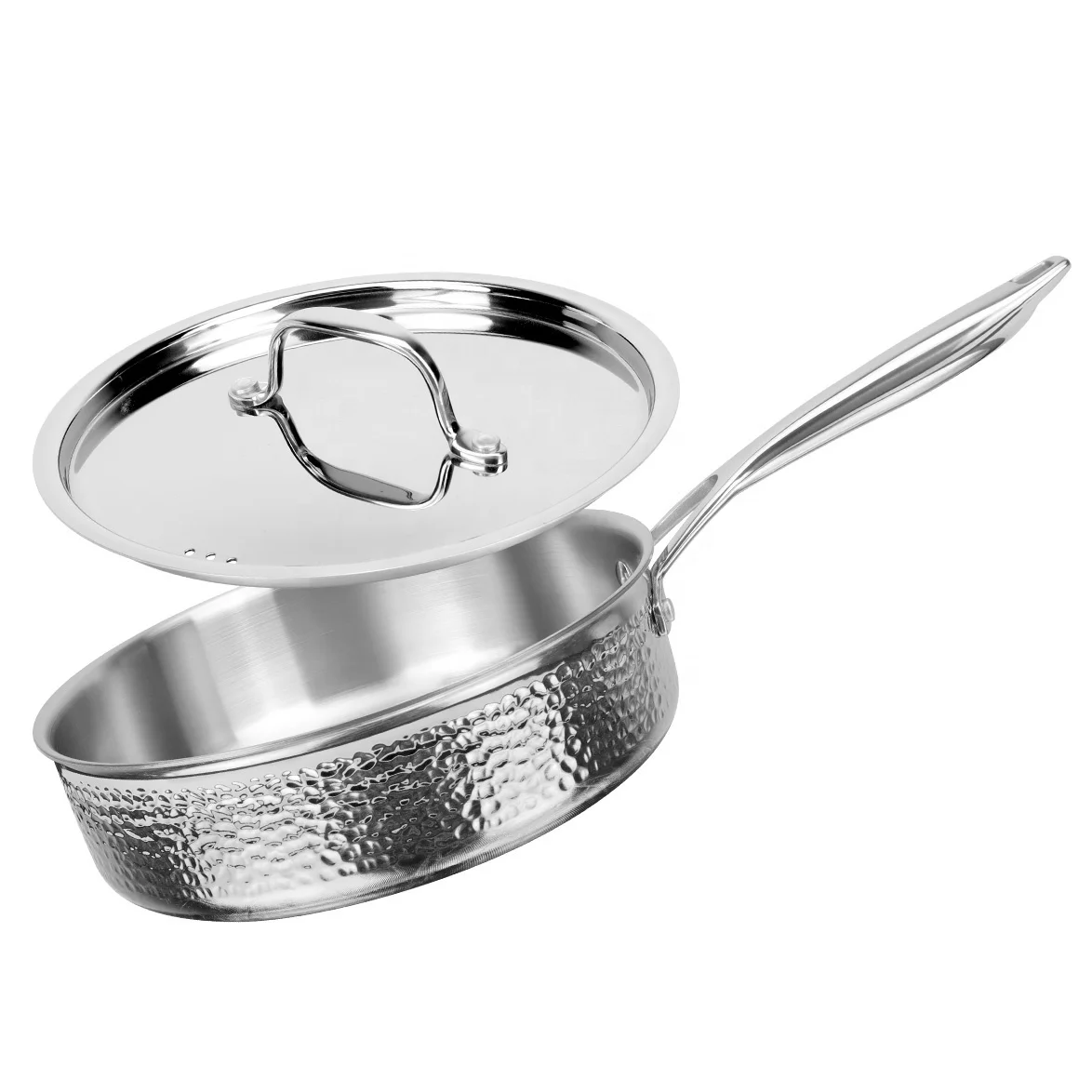 Best Selling Luxury Cookware Induction Frypan 3-Ply Stainless Steel Frying Pan With Hammered Design