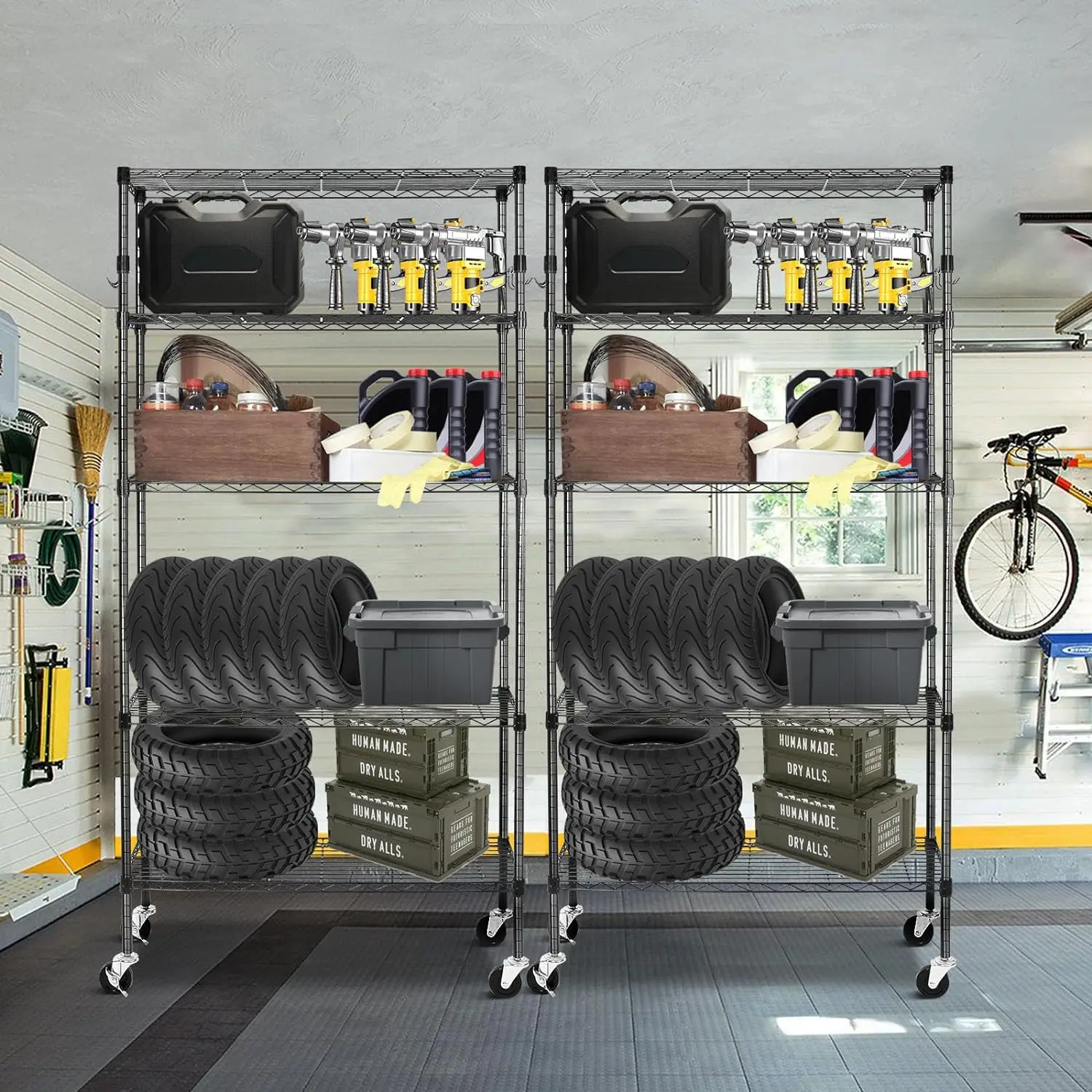 Wire Shelving Adjustable Storage Shelves Steel Wire Rack 180 cm Metal 5 tires Shelf with wheels