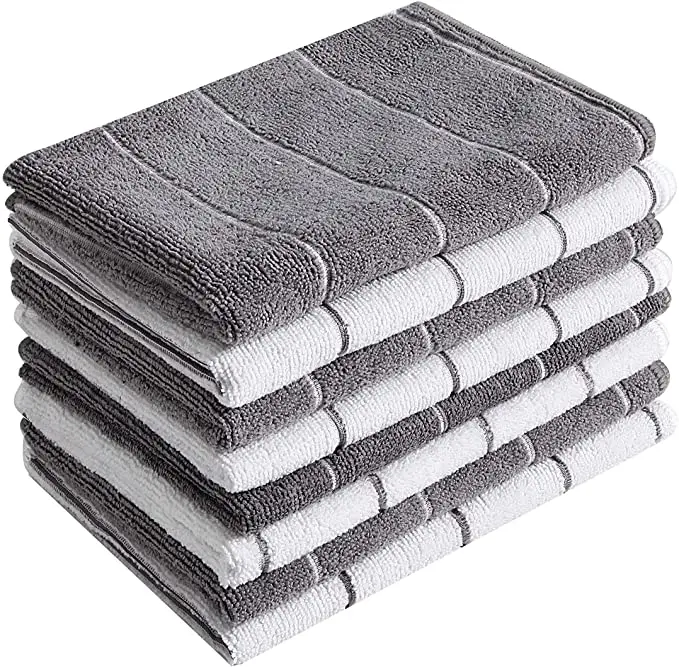Super Soft and Absorbent, Multi-Purpose Microfiber Dish Rags for Kitchen check stripe design Microfiber Dish Cloth