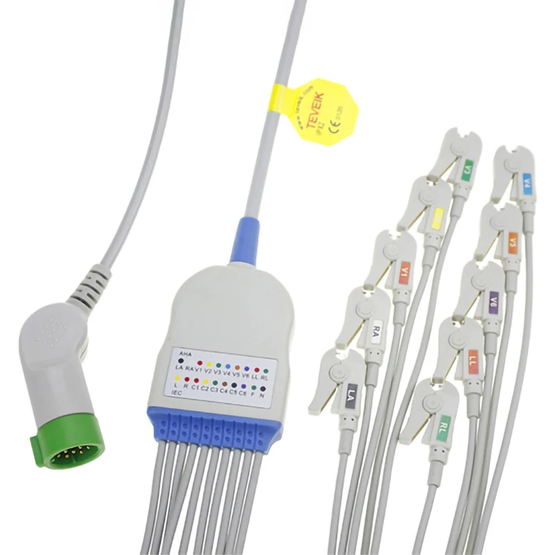 wholesale custom 10 lead Round 12pin ECG Ekg electrode Adapter ecg cable Medical TPU ecg cable