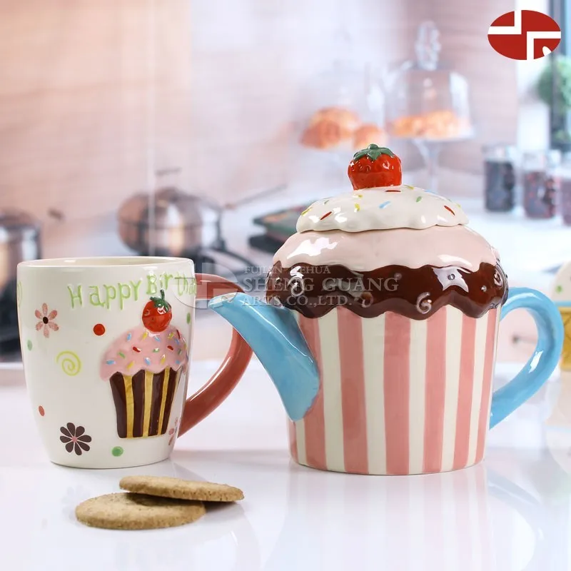 Ceramic Sugar Pot with cake shape designed dolomite painting canister cookie jar