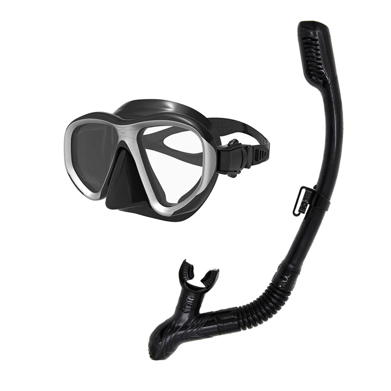 High-quality  Professional Freediving Silicone Full Dry Valve Underwater Breathing Tube Scuba Diving Equipment Snorkel Mask Set