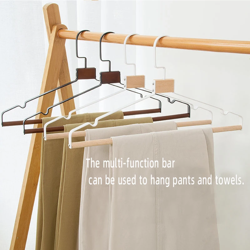 luxury heavy duty metal wire non slip clothes hangers Multifunctional beech wood round rod trouser suit hangers for hotel