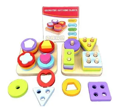 Factory Price Toddler Wooden Blocks Toy Geometric Shape Matching Column Kids Wooden Montessori Educational Toy