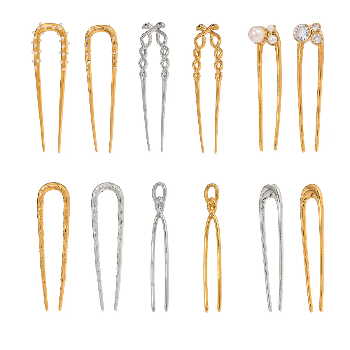 High Quality Zinc Alloy Hairpins Simple Elegant Metal Hair Clips U Shape Hair Fork for European Women Hair Accessories for Girls