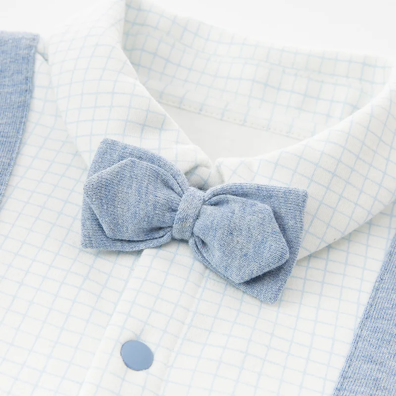 DBH15939 dave bella spring new born baby boys fashion removable bow jumpsuits infant toddler clothes children romper