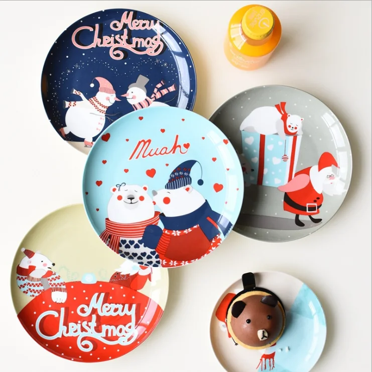 PA06 Christmas Plate Dinner  Snowman Ceramic Plates Dinnerware Festival Plate Bulk