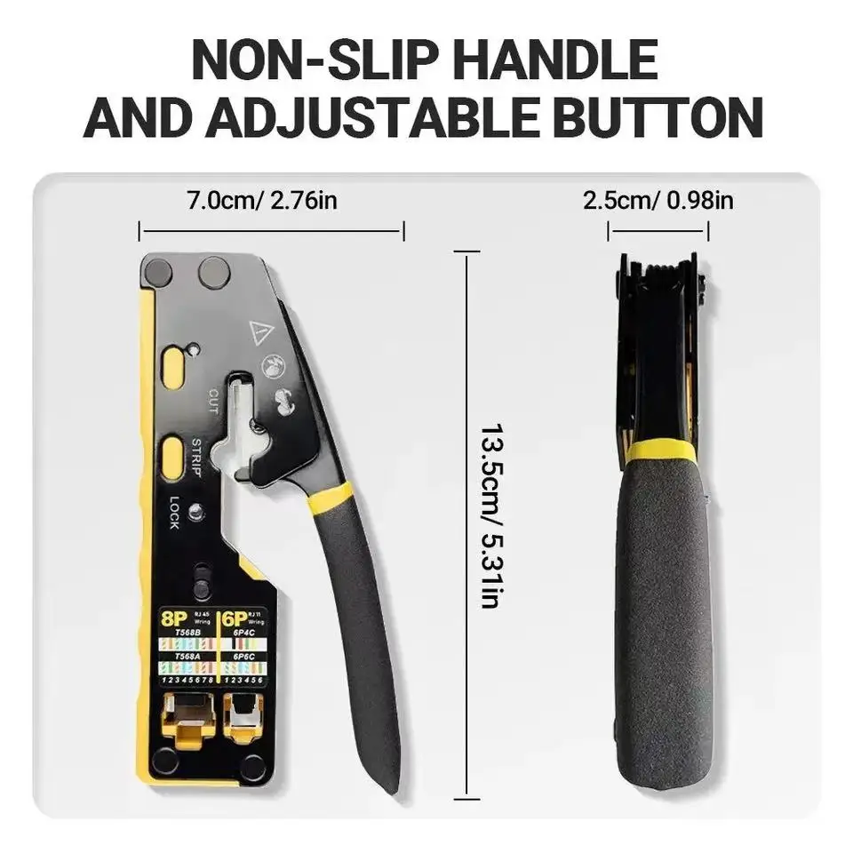 EZ-Type RJ45 Network Crimper - 3-in-1 Crimp/Cut/Strip Lan CAT8/7/6A/6/5E (STP/UTP) & RJ11/12 Tel Modular Cable (AM-6088)