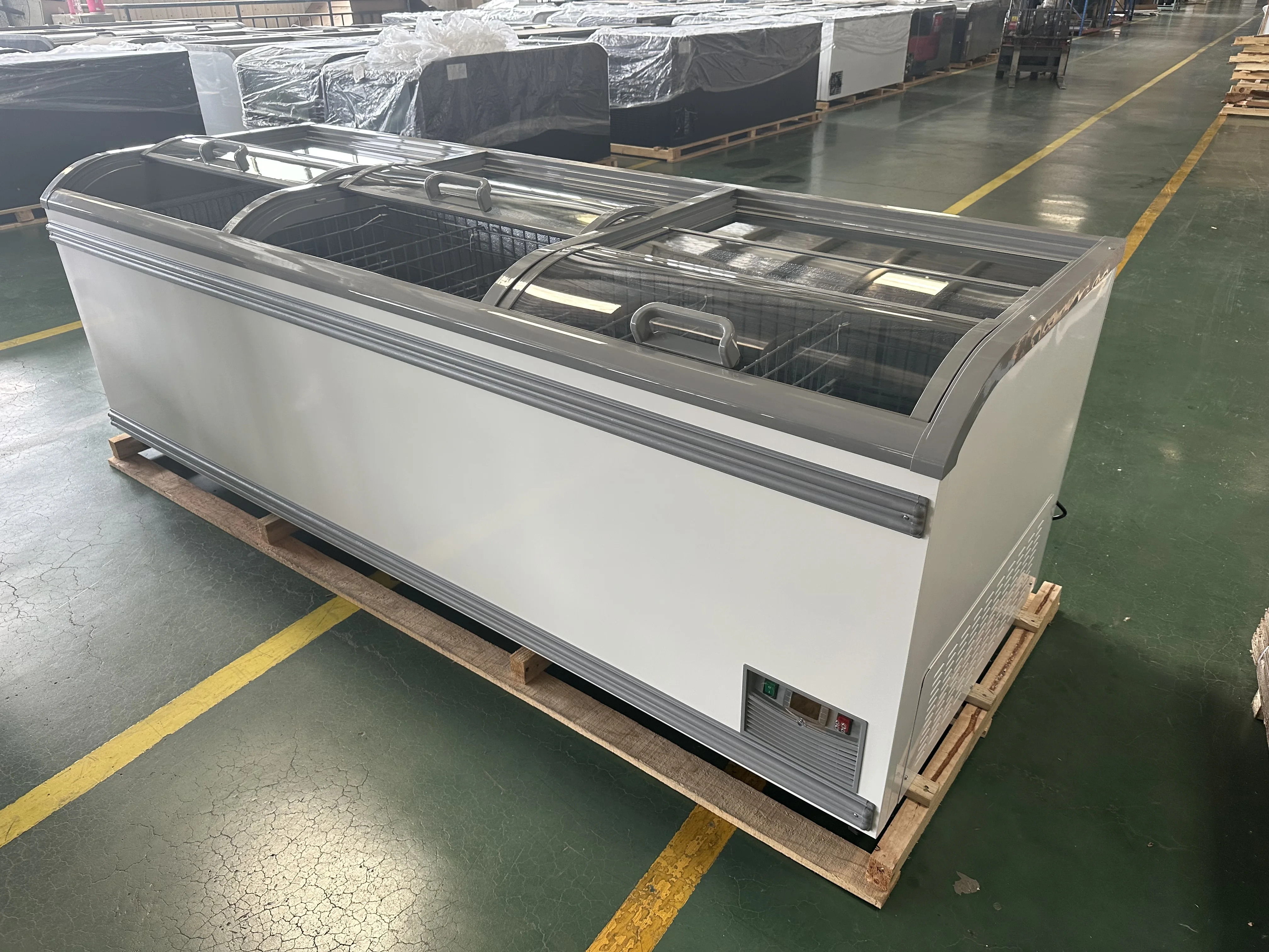Kenkuhl up and down three glasses sliding double door inverter ice cream  fridge freezer refrigerator supermarket showcases