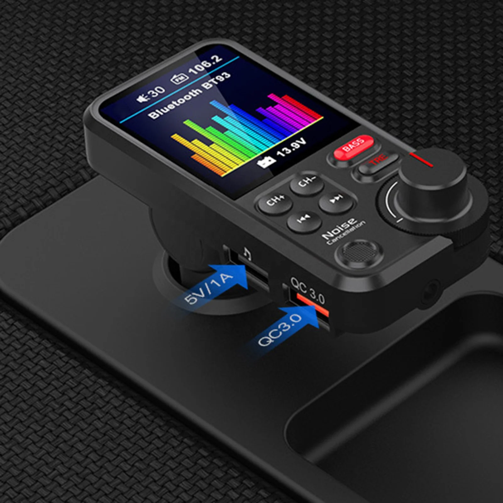 1.8 Color Screen Bluetooth Car Hands Free Calls QC3.0 Charge Bass Sound Music Bluetooth FM Transmitter for car MP3 player