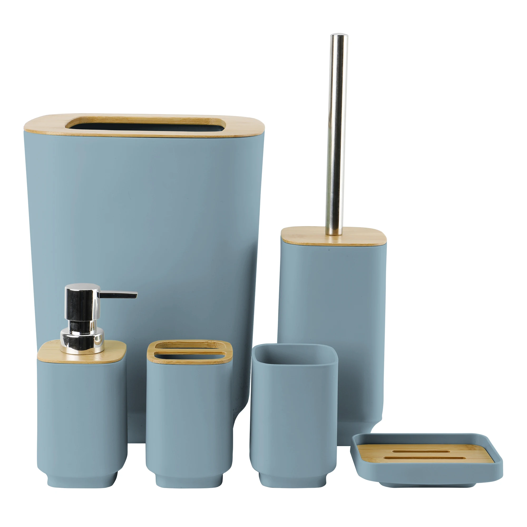 Low MOQ 16 Colors Optional New 6 Piece Bamboo Cover Design Plastic Bathroom Accessories Set