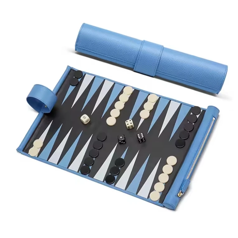 2024 Sunrise Leather rolling up Backgammon Set Tray Wedding Decorative Tray leather hand gift rolling up Custom LOGO