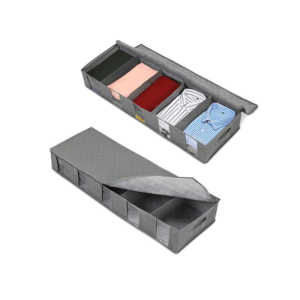 Nonwoven Fabric Under Bed Storage Bag Underbed Organizer Shoes Clothes Underwear Divider Bag Box