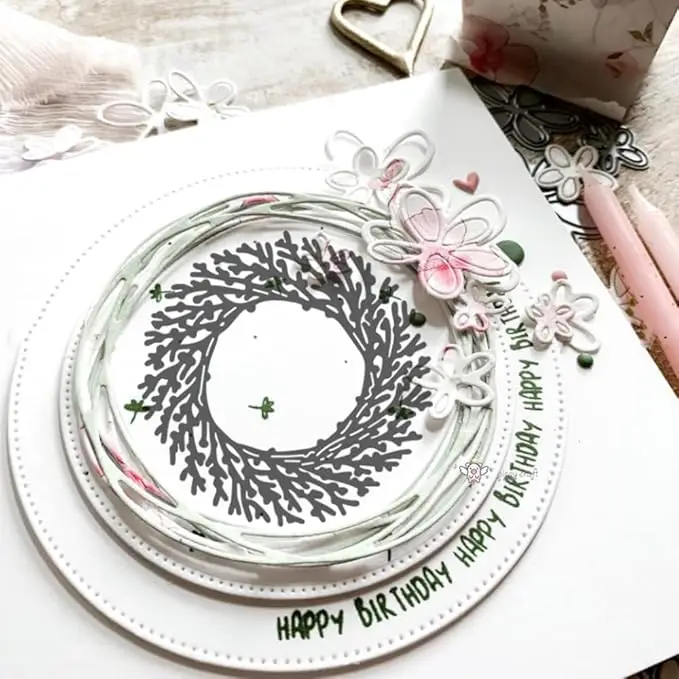 Yananmall Cutting Dies Wreath of Branches Die Cuts Wedding Tree Flower Leaf Embossing Machine Die Cut Template Stencil