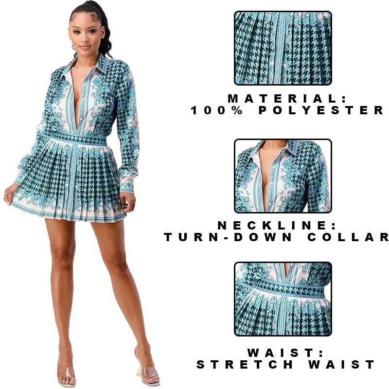 Hot Selling Best Quality Button Long Sleeve Crop Top Ruffle Skirt Women Office Dress