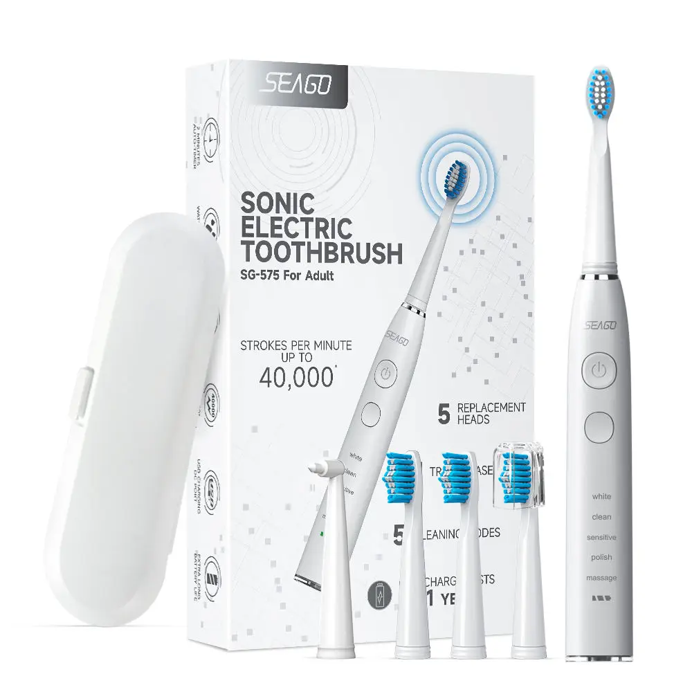 Wholesale Seago SG575 300 Days Battery Life 5 Modes Deep Cleaning Sonic Oscillation Electric Toothbrush China with 5 Nozzles